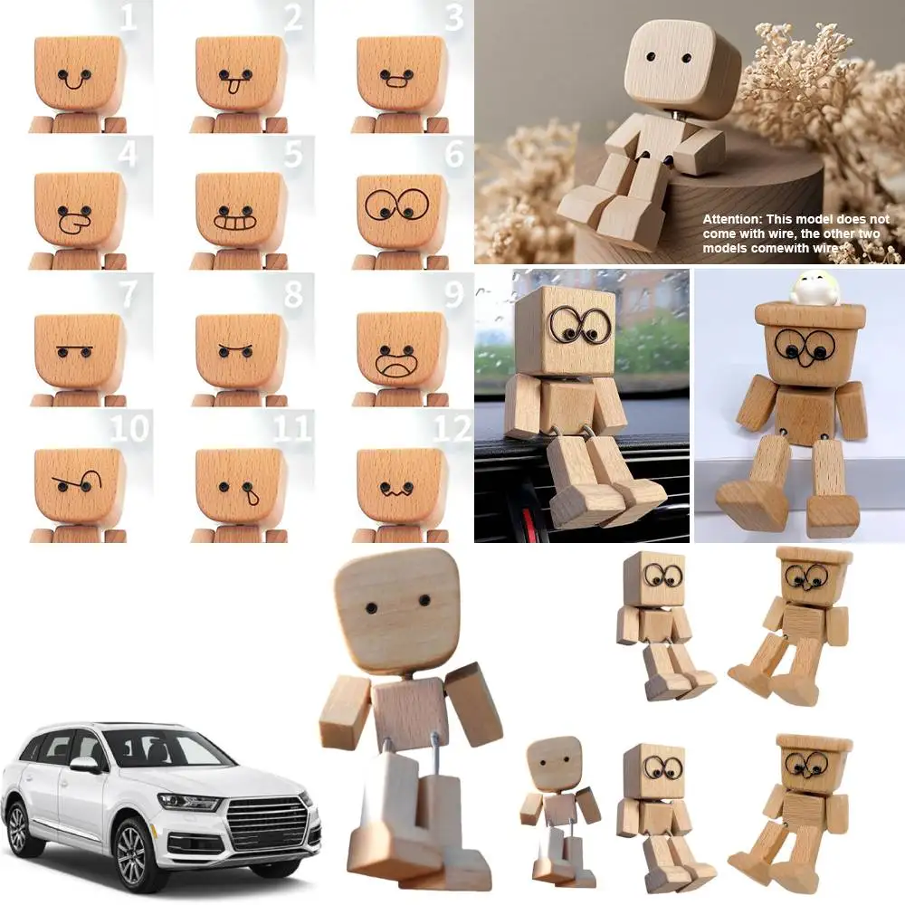 

Shaking Wooden Man Figurine Car Decoration Small Ornaments Leg-swinging Robot Figurine Cute Wood Man Car Good Creative Gifts