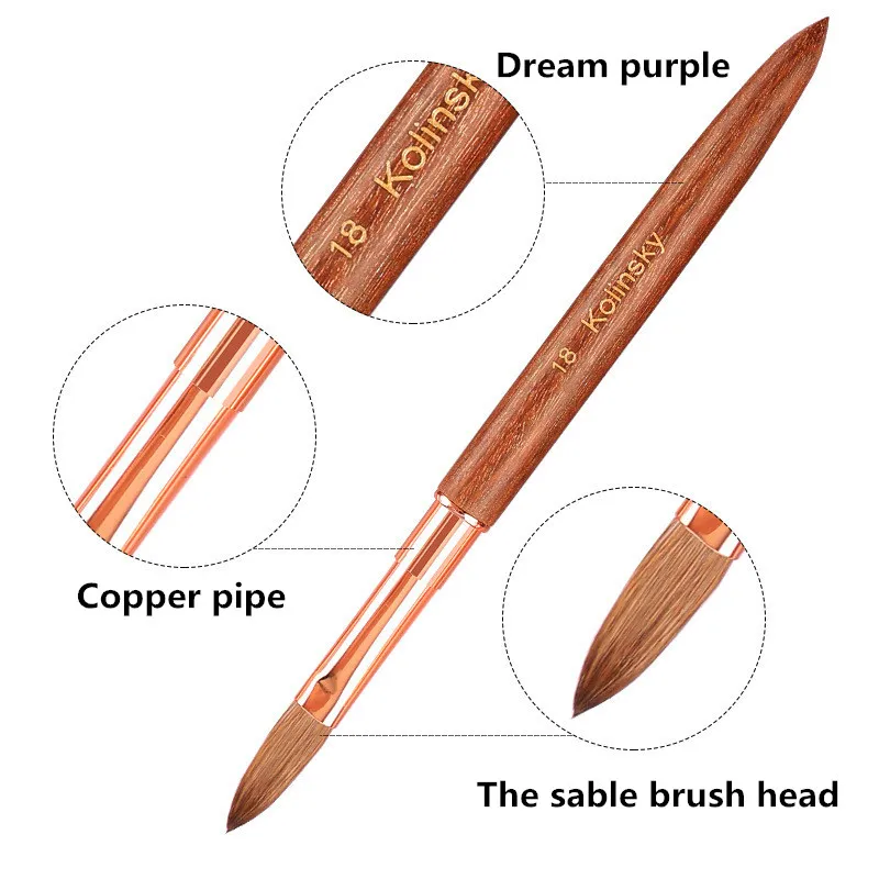 

1Pc Purpie Sandalwood Handle Kolinsky Nail Art Brush Acrylic UV Gel Extension Pen Nail Polish Painting Drawing Brus