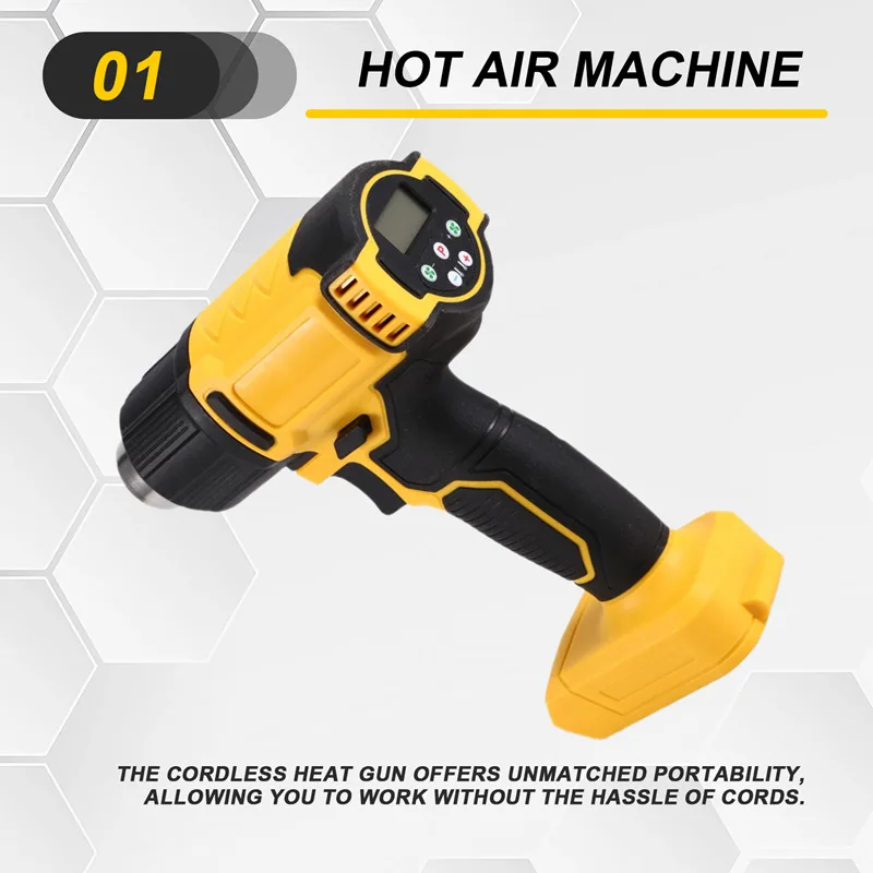 Cordless Heat Gun 540℃ Temperature Adjustment LED Display 4 Gear Wind Speed Electric Hot Air Gun For Dewalt 18V20V Battery