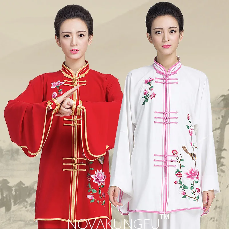 Embroidered Tai Chi Suit for Women, Plush Edition, Chinese Style, Performance and Practice Wear, Autumn and Winter