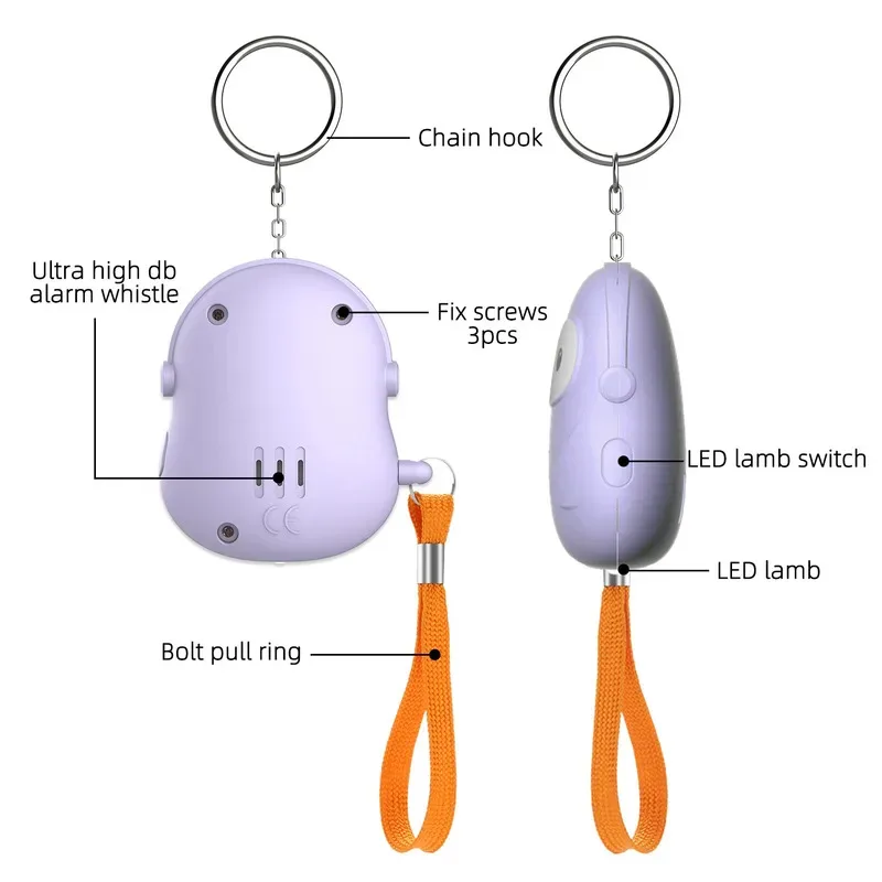 Cute Personal Safety Alarm Keychain for Women Kids Children Elderly 130dB Loud Portable SOS Emergency Device Self Defense Tool