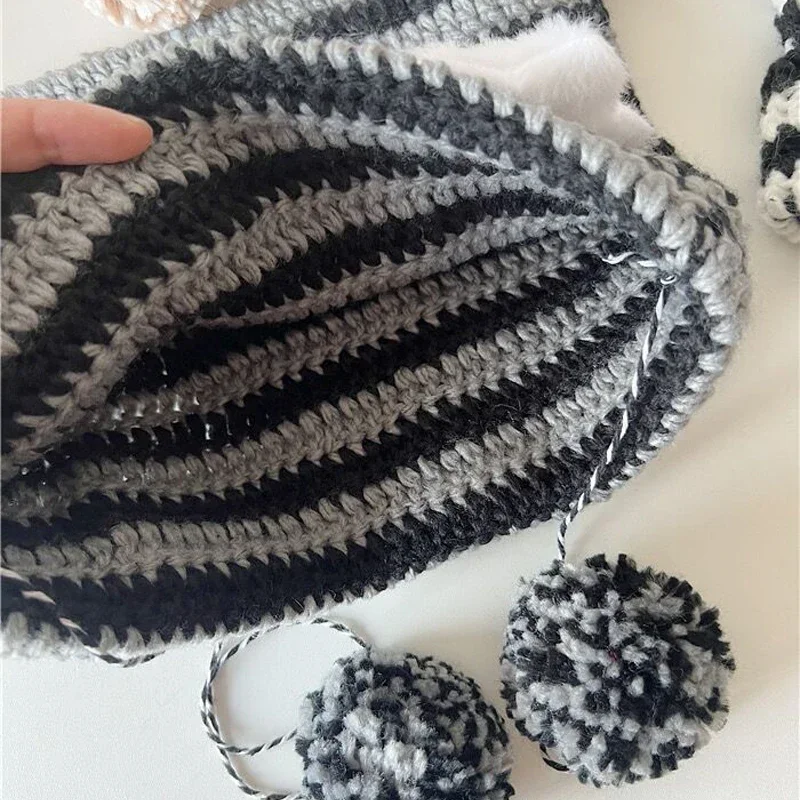 Gorro de punto del pequeño diablo para mujer y niña, gorro de lana a rayas con estrellas Y2K Punk, gorro más cálido con orejas de gato, ropa de calle