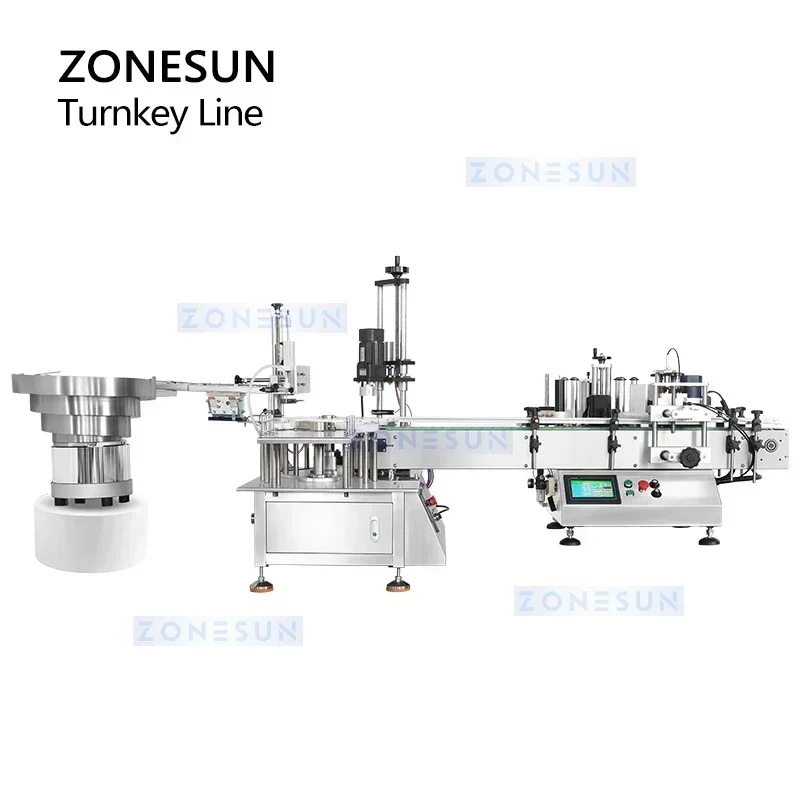 ZONESUN Linea di produzione desktop Etichettatrice automatica per tappatura di riempimento di bottiglie da 10-100 ml ZS-AFCL2