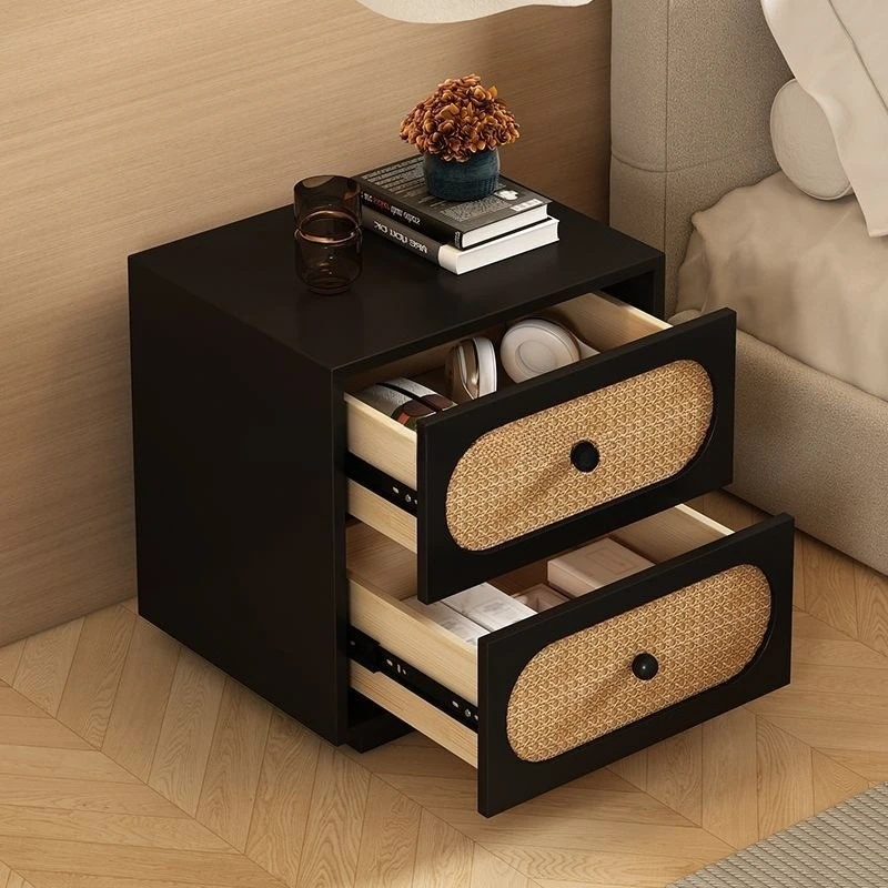 

Rattan medieval 2024 modern simple solid wood bedside table light luxury high-end master bedroom artistic bedside table