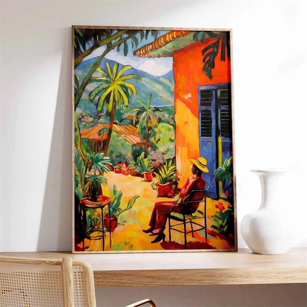 Haitian Village Art Print Colorful Caribbean Folk Culture Prints Puerto Rican Parranda Art Print Festive Caribbean Island Decor