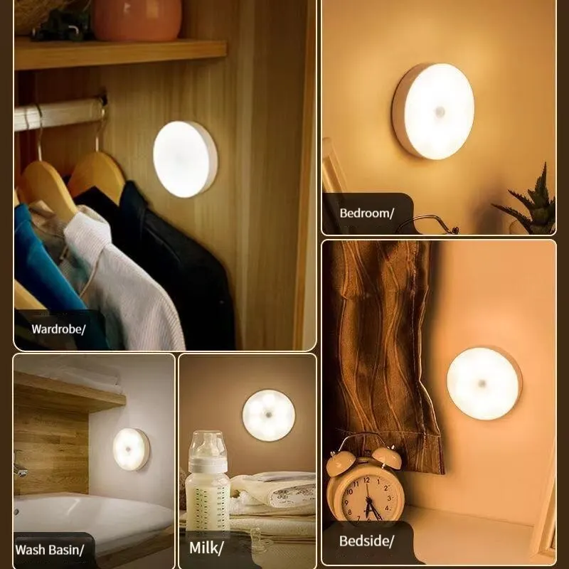 Rechargeable Wireless Intelligent Body Sensor Light Warm Light White Light Home Aisle Bedroom Cabinet LED Bedside Night Light