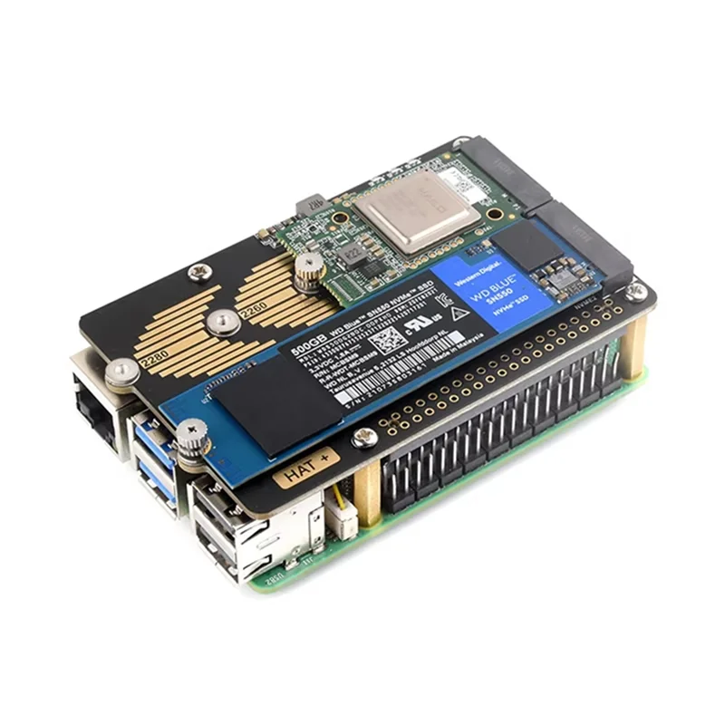 

OFSS-для Raspberry Pi 5 Pcie до 2 каналов M.2 HAT (B) Совместимая твердотельная шляпа 2280 Nvme M.2 с кабелем 16P, частота 5 Гбит/сdata с кулером