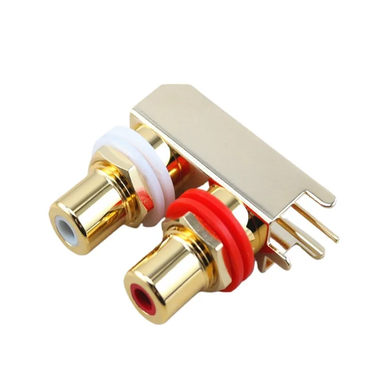 

Side plug vertical dual copper gold-plated AV audio lotus gold-plated audio amplifier soldering board RCA socket terminal