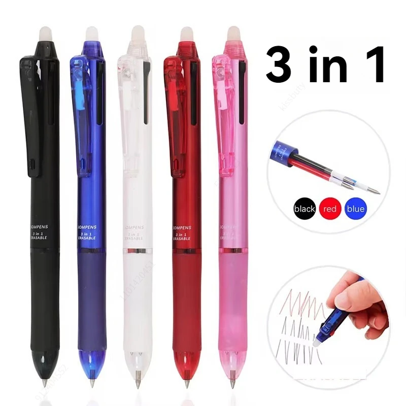 3 in 1 Creative  Multicolor Pen 0.5mm Erasable Gel Pen Set erasable Refills Washable Handle Office School Stationery