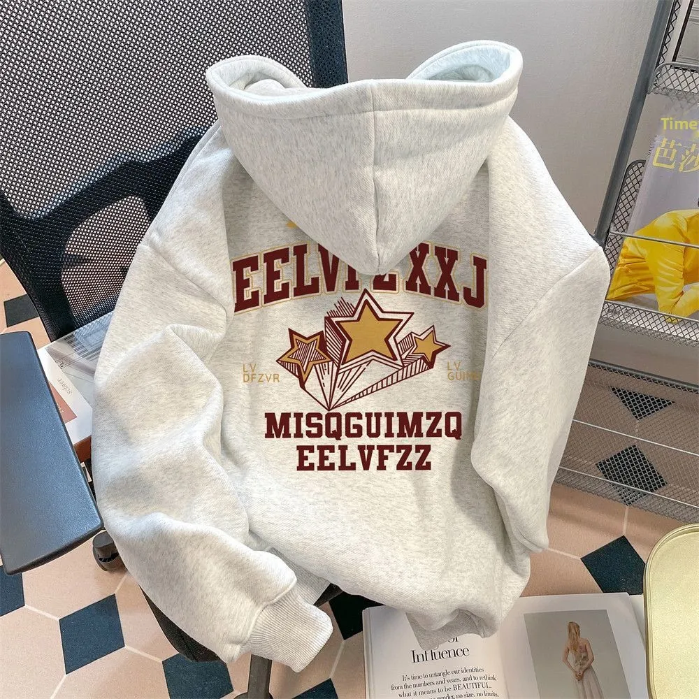 

Оверсайз худи-свитшот с принтом в виде звезд, теплый, дышащий, с длинными рукавами, хлопковая куртка для осени и зимы, молодежная мода