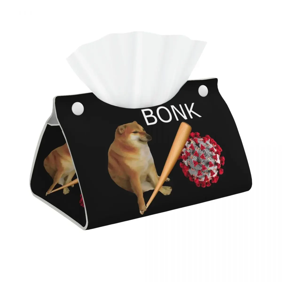 Custom Cheems Virums Bonk Facial Tissue Box Cover Rectangular Shiba Inu Dog Meme PU Leather Tissue Box Holder for Car Toilet