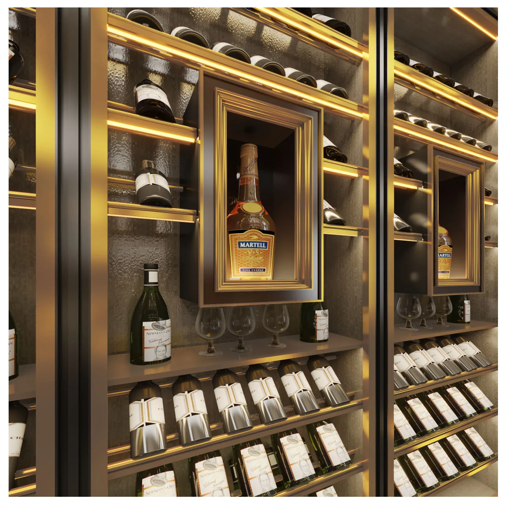 خزانة مشروبات فاخرة من الفولاذ المقاوم للصدأ خزانة عرض قبو النبيذ