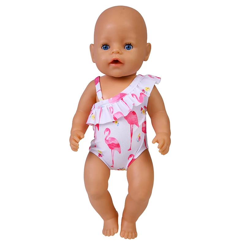 Ropa de muñeca para bebé, traje de baño de flamenco, ropa de verano para muñeca recién nacida de 43cm, Bikini para Niña Americana de 18 pulgadas