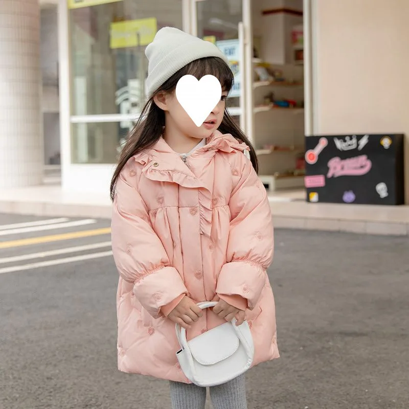 Girls' 2024 mid-length Baby Mid-size Baby thick hooded coat