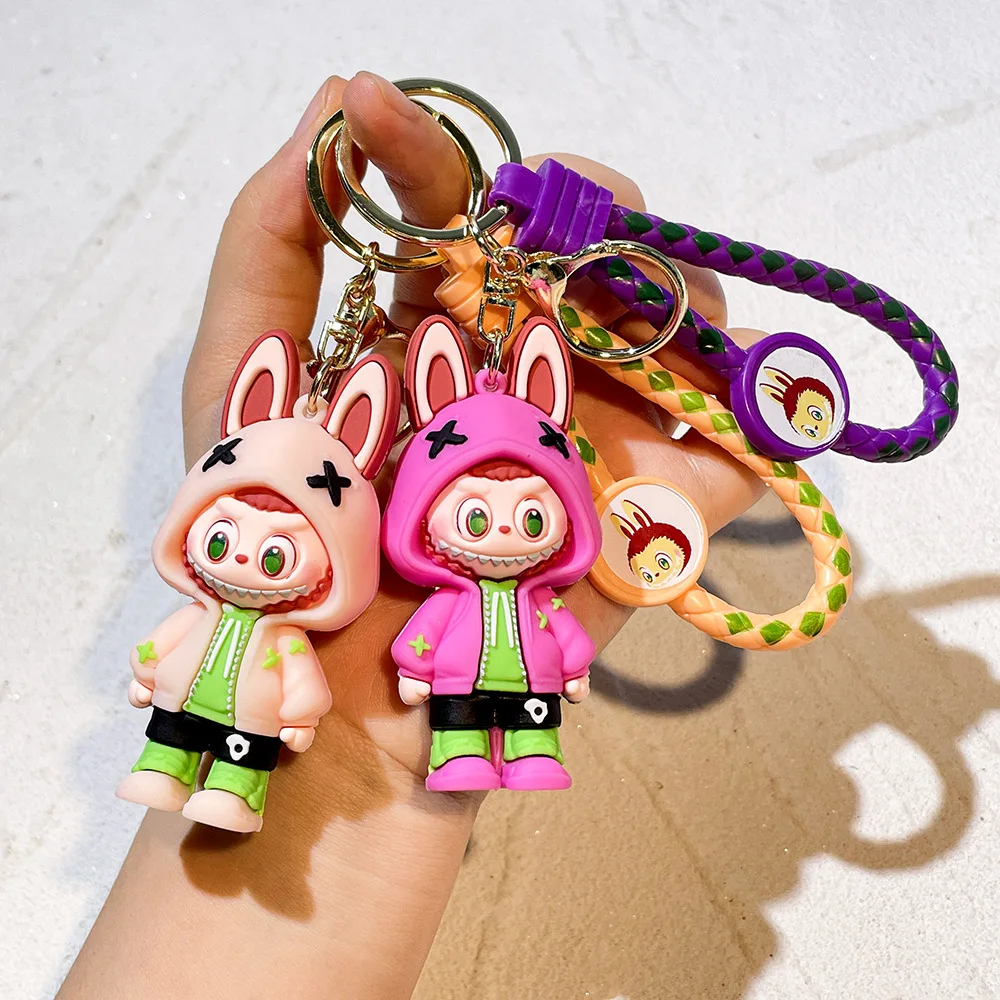 Cute Key Chain Anime Labubu Bucktooth Sheep Car Keychain for Bag Charms Doll Keyring Men Women Jewelry Wholesale Couple Gifts