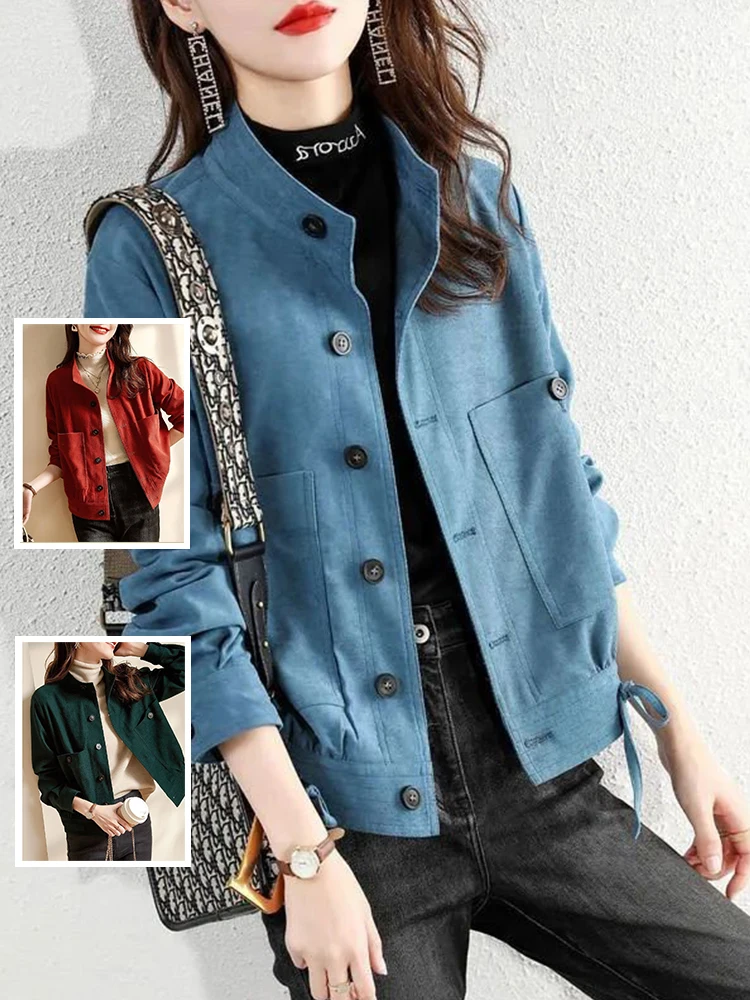 

Женская модная куртка-косуха Sli Pure Color большого размера с длинными рукавами, воротником-стойкой и одной пуговицей, осенняя верхняя одежда