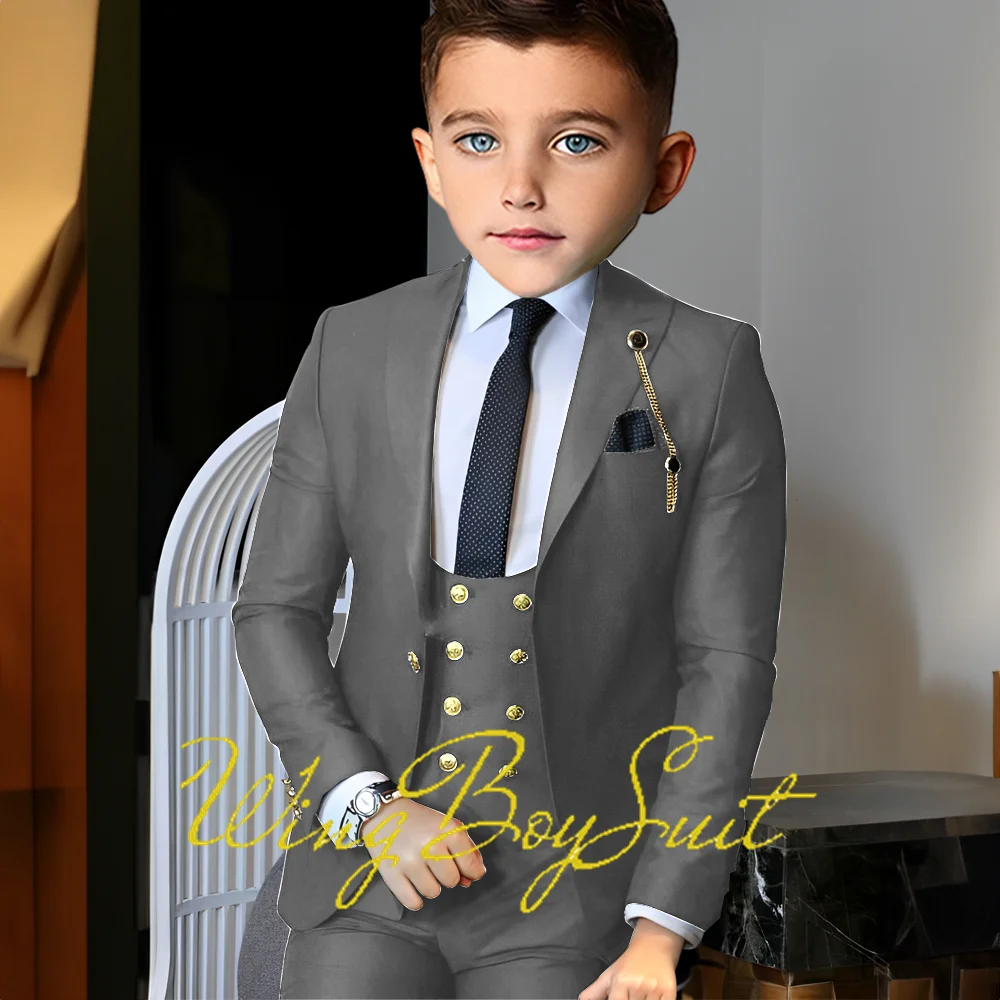 Classic Boys Suit 3 Piece (Jacket Pants Vest) Wedding Tuxedo Kids Formal Party 2-16 Years Custom Blazer Child