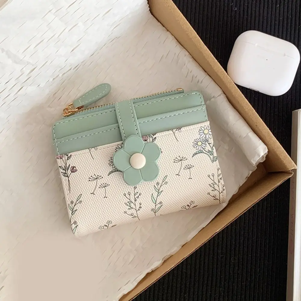 الكورية نمط زهرة محفظة صغيرة طباعة الأزهار بولي Leather حامل بطاقة جلدية متعددة الوظائف محفظة للطي حافظة للبطاقات بطاقة حقيبة التخزين #4