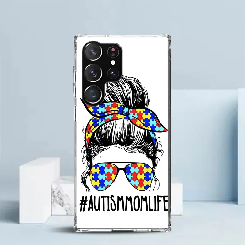 Autism Support Puzzle Silicon Call Phone Case For Samsung Galaxy S23 S24 Ultra S21 S20 FE S22 S10 Plus S10E S9 S8 + Cover Funda