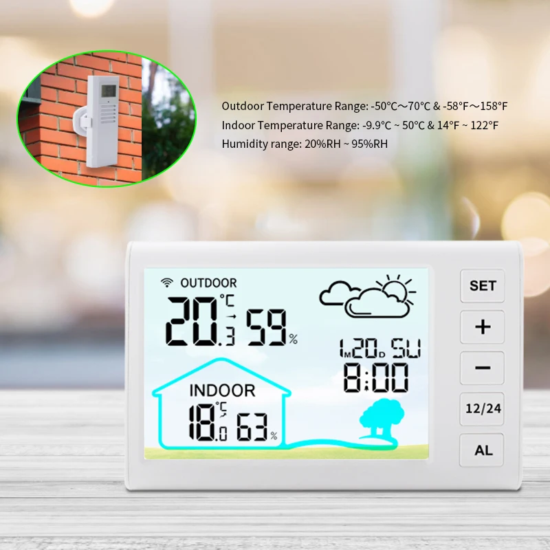 Indoor Digital Thermometer and Hygrometer, Mini LCD Wall Wireless, Multifunctional Mimi Clock with Humidity and Weather Station