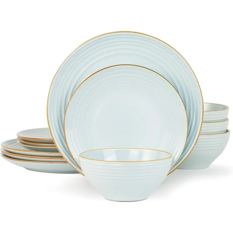 Jupiter Dinnerware Set, Plates and Bowls Sets for 4, Microwave and Dishwasher Safe, Scratch Resistant, 12 Pieces Dishes Set