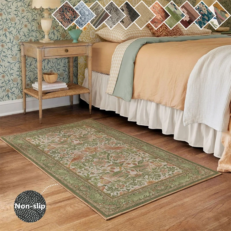 Retro Style Living Room Carpet Anti Slip Machine Washable Artistic Home Decoration Multi Size Bedside and Corridor Floor Mats