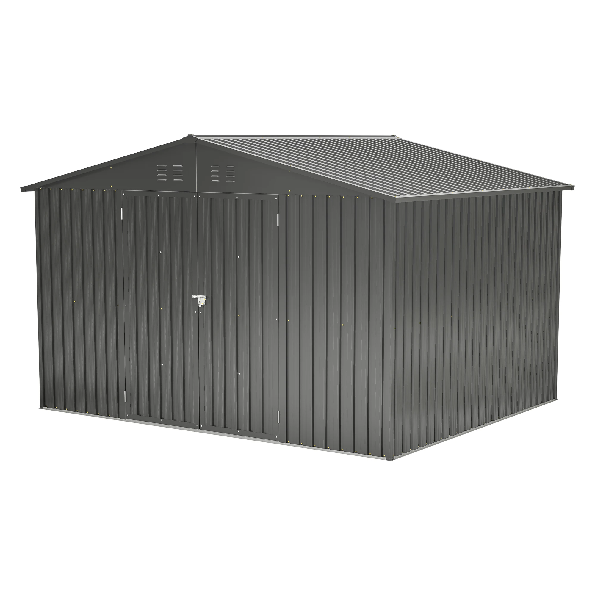 10X8 FT Outdoor Storage Shed, All Weather Metal Sheds with Lockable Hinge Door, Metal Foundation, Tool Shed for Garden, Patio, B