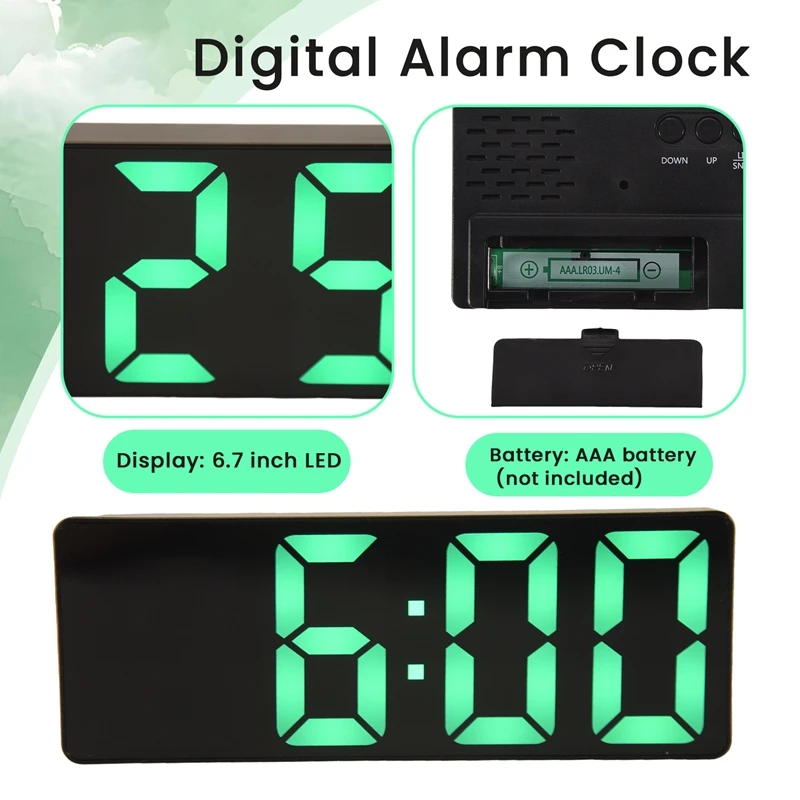 Alarm Clock, LED Clock For Bedroom, Electronic Desktop Clock With Temperature Display, Adjustable Brightness