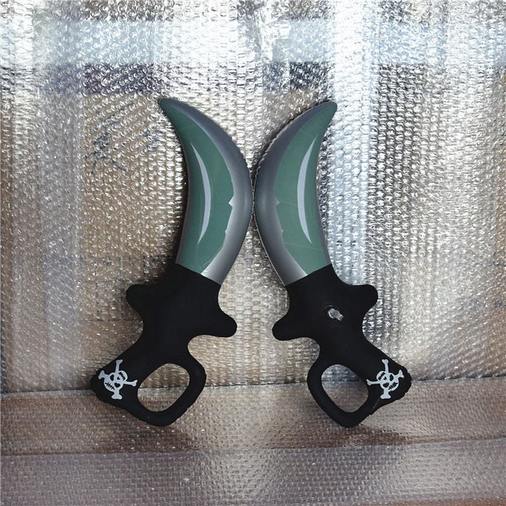 4 قطع من سيف القراصنة القابل للنفخ، دعائم تزيين الهالوين، إكسسوارات تنكرية، مقبض أسود بني للأطفال، ألعاب قابلة للنفخ