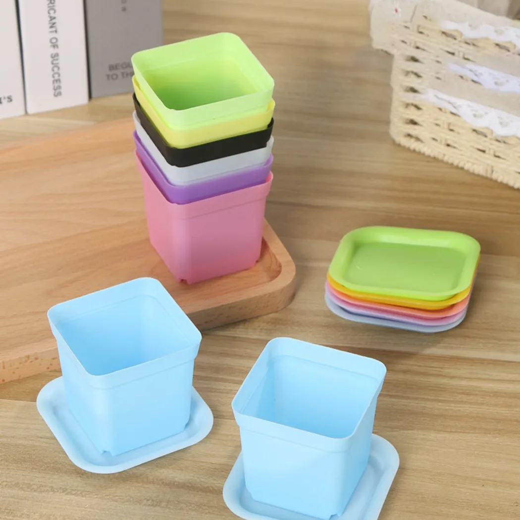 20pcs Color Mixing Mini Square Plastic Flower Pot With Holes Plant Tray Garden Tools Planting Tools Home Decor 5.5cmx5.5cmx4.5cm