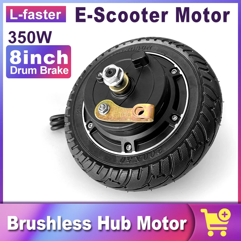 8inch 24V 36V 48V 350W Electric Scooter Brushless Hub Motor with Drum Brake Wheel