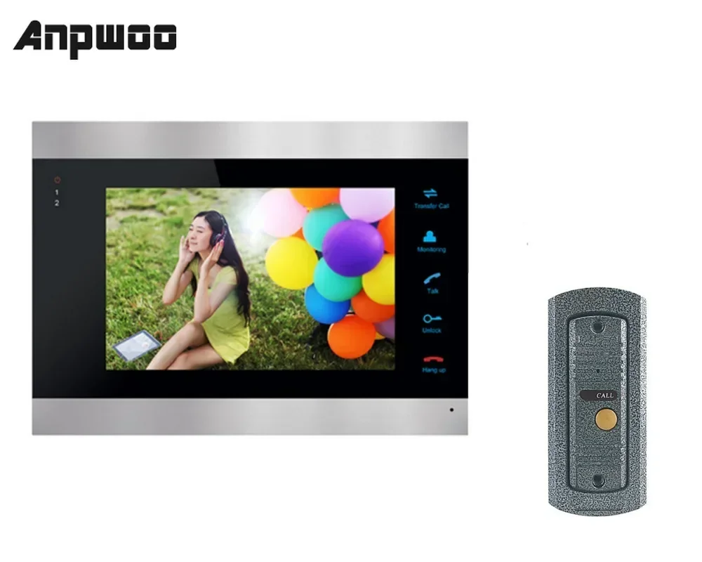 ANPWOO 7-дюймовый цветной ЖК-видеодомофон, система внутренней связи, разблокировка двери, цветной дверной звонок, камера 600TVL, ночное видение