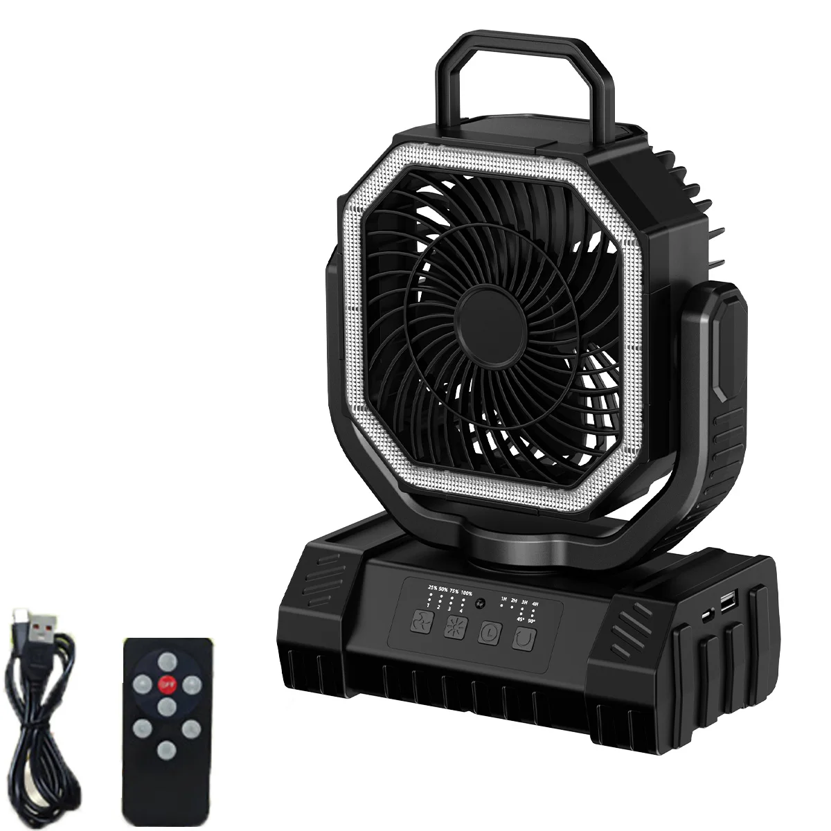 Campingventilator 20000mAh op batterijen werkende ventilator 4 snelheden met LED-licht/haak Oplaadbare buitenventilator voor feest/stroomuitval/vissen
