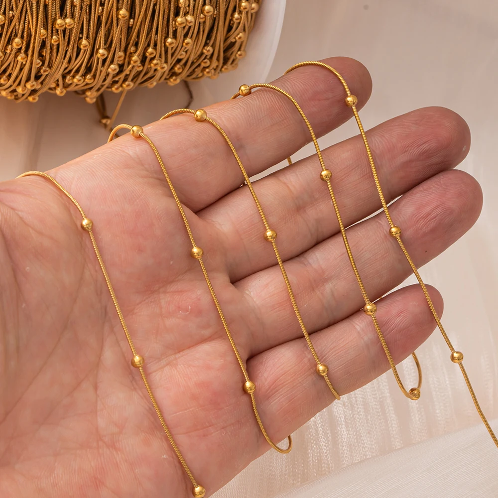 2 Meter Edelstahlketten in Goldfarbe mit Schlangen-Kugelperlen für DIY handgefertigte Halsketten, Armbänder, Schmuckherstellungszubehör. – Detail 6