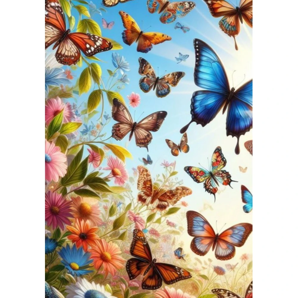 

500/1000/1200/2000 PCS Jigsaw Puzzles Many Butterflies and Flowers Scenery Family Activity Games for Gameroom Bedroom Home Decor
