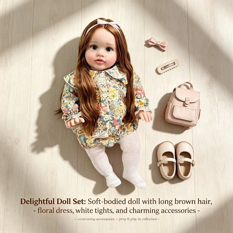 

66CM Pippa Reborn Toddler Girl 3 Month Baby Size Hand-Detailed Painting Doll with Rooted Brown Long Hair