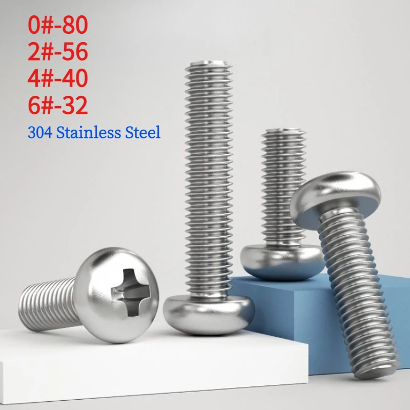 304 Stainless Steel Cross Round Cross Pan Head Screw Bolt 0#-80 2#-56 4#-40 6#-32