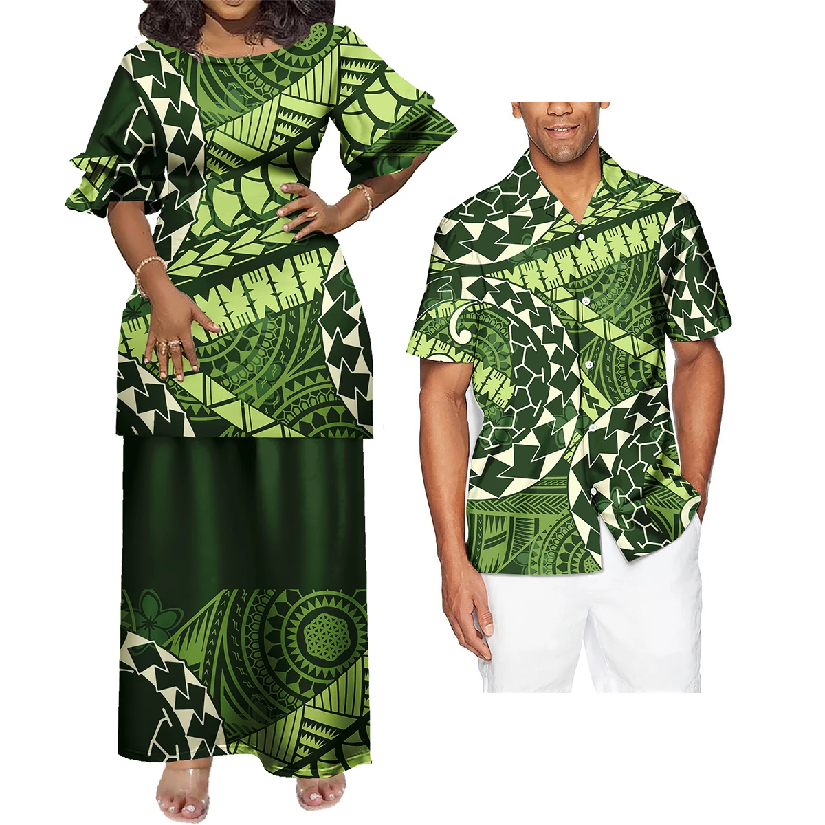 Novo Vestido Puletaha Tribal Polinésio Personalizado com Gola Redonda, Vestido Puletasi Samoano, Uniforme de Igreja Ptaha, Conjunto de 2 Peças para Mulheres