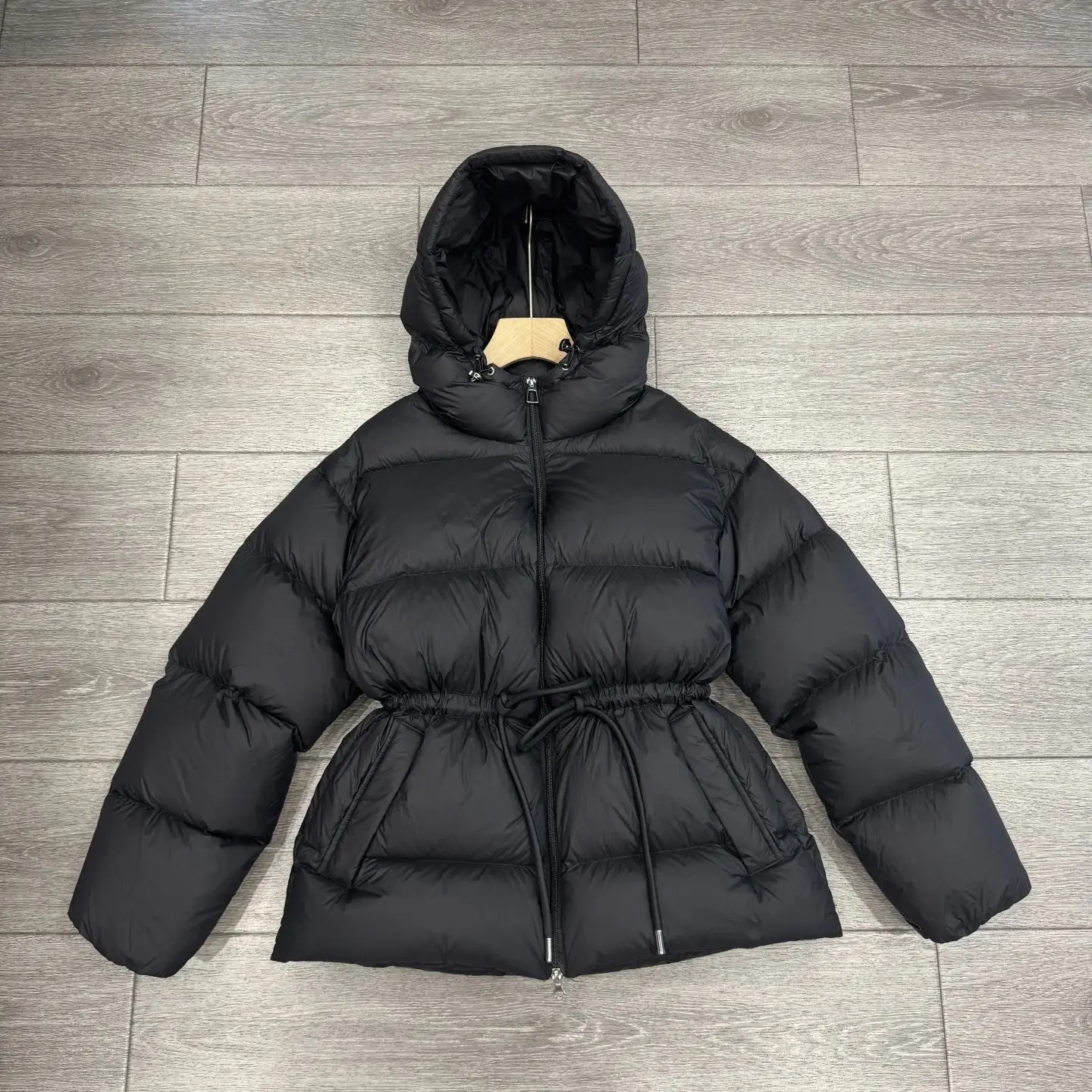 

New Cinched Waist Light Down Jacket For Women Winter All Match Slimfit Zipper Coats Solid Color Hooded Thick Jackets