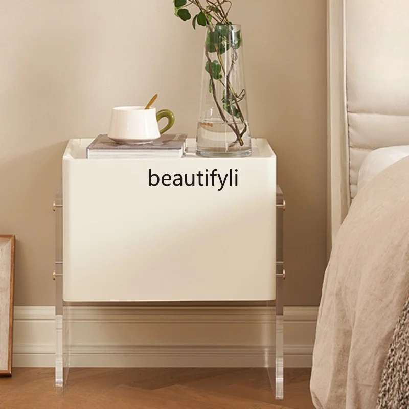 

Solid Wood Bedside Cabinet Modern Minimalist White Cream Style Bedroom Bedside Locker Side Cabinet storage cabinet furniture