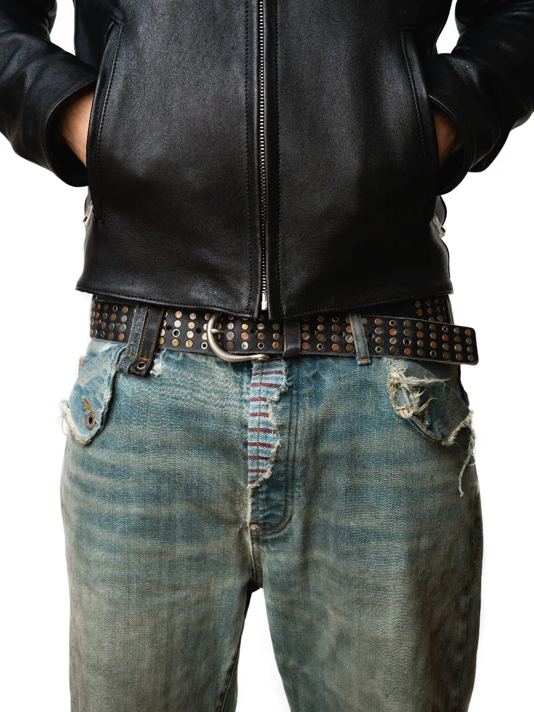 No Faith Punk Black Rivet Decorative Cowhide Handmade Belt