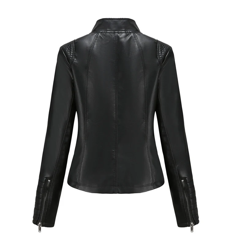 Spring Autumn Women\'s Casual Leather Jacket Outdoor Windproof PU Vintage Blouse Fashion Slim Motorcycle Wear Women\'s Clothing
