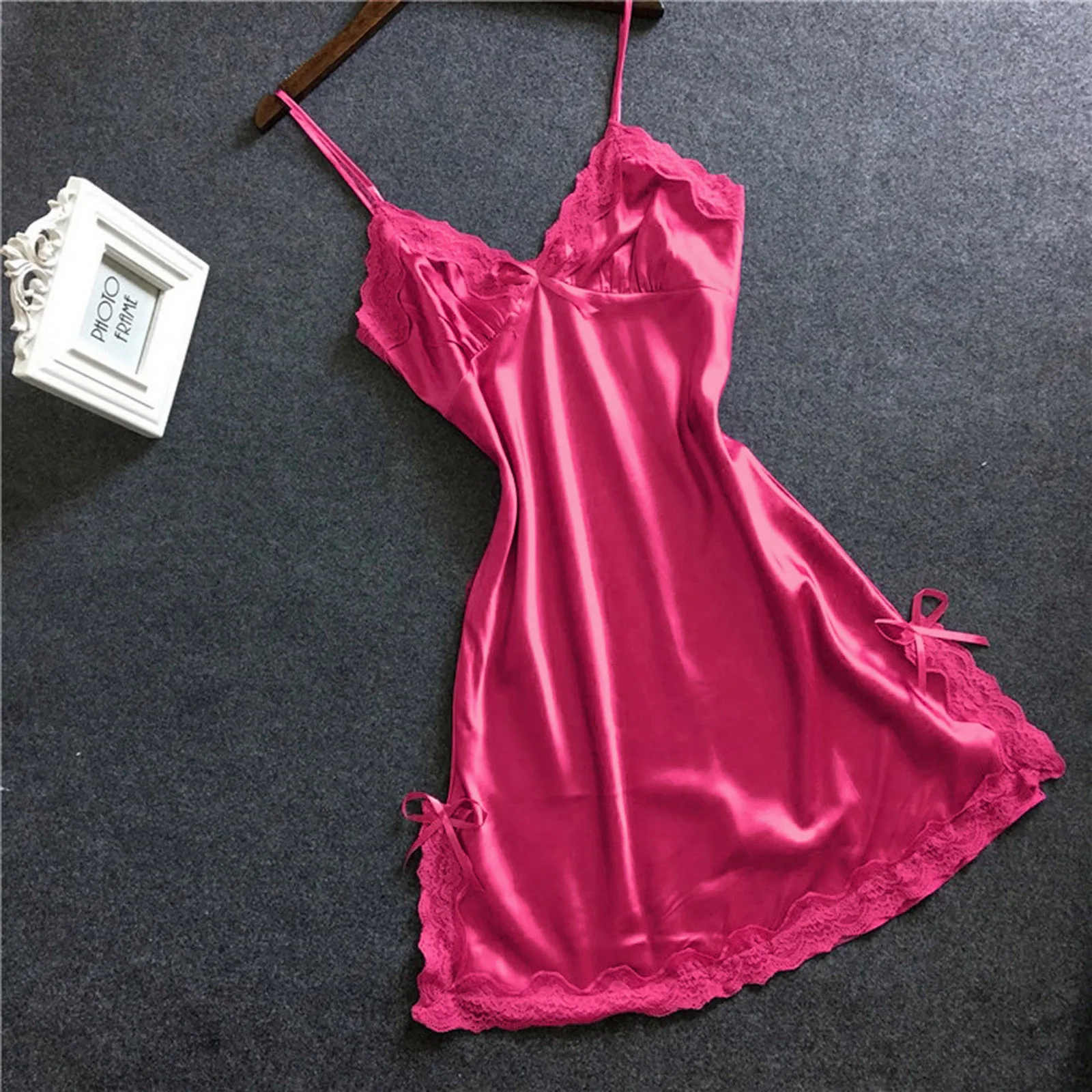 Chemise de nuit en dentelle patchwork avec nœud, chemise de nuit en tulle creux, chemise de nuit dos nu, pyjama confortable, document solide, mode sexy