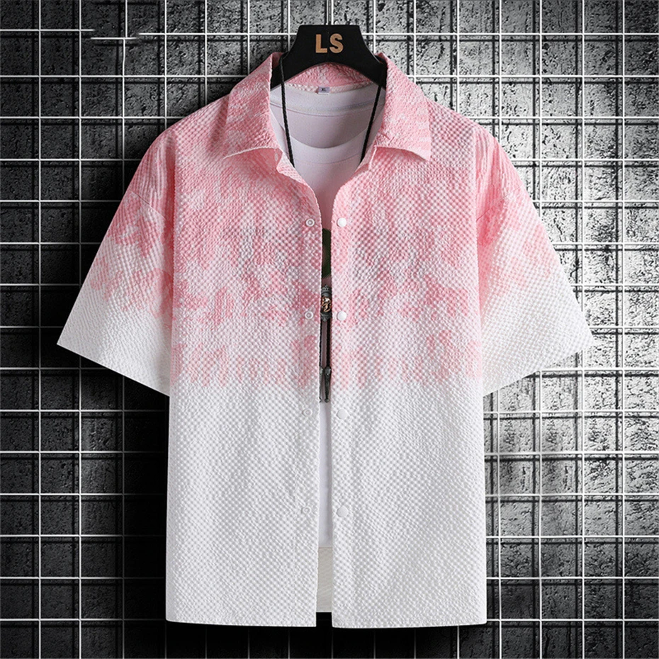 Summer Short Sleeve Shirts Men 8XL Plus Size Shirt Tie-dye Gradient Fashion Casual Shirt Big Size 8XL