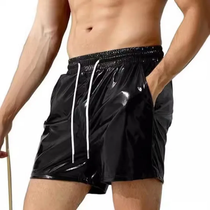 2024 New European and American Men's Bright Leather Shorts Men's Casual Shorts Men's Beach Casual Pants