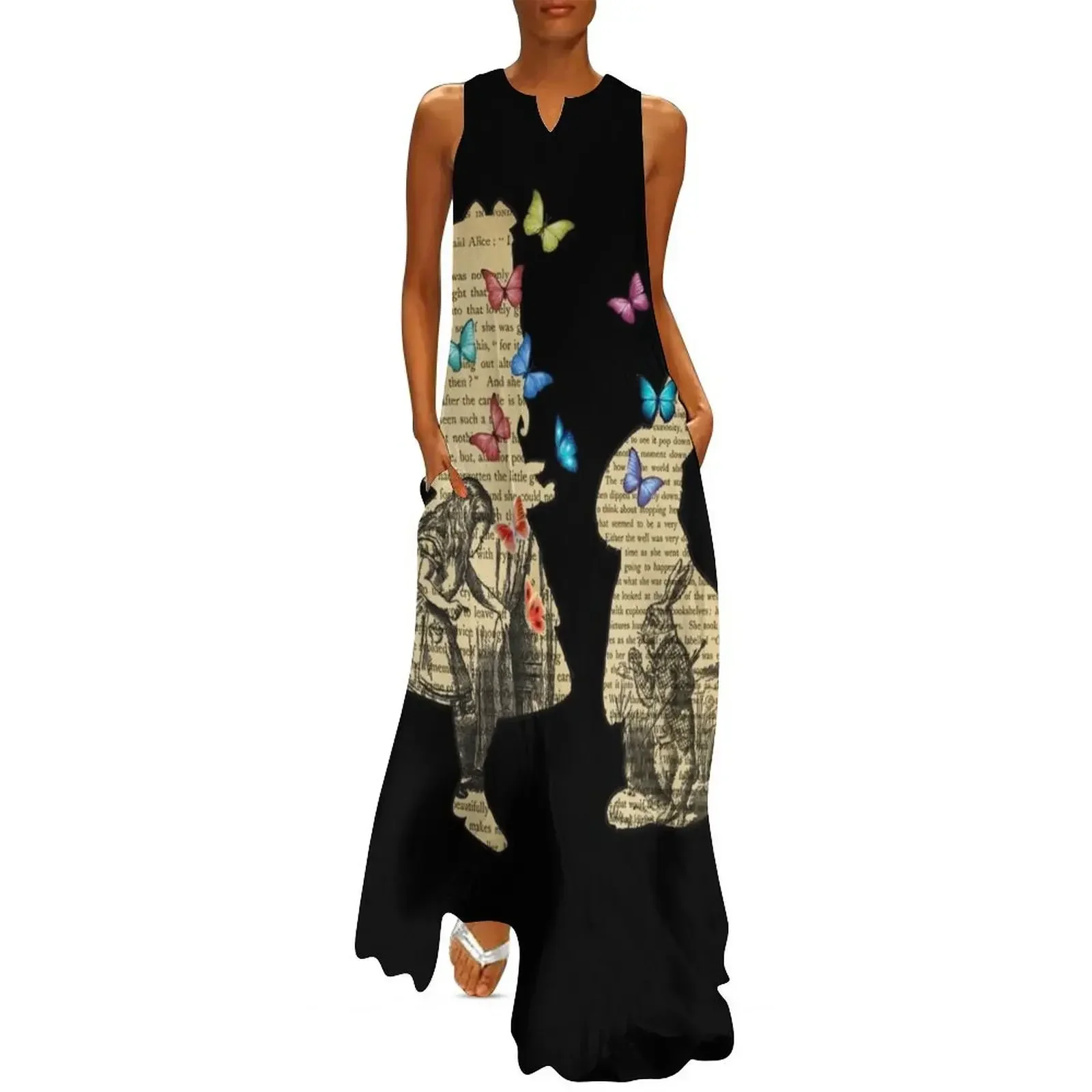 

Alice & the Rabbit - Vintage Wonderland Book Long Dress long sleeve dress Long dress woman dresses korean style