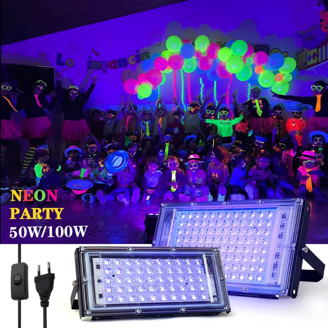 50-300W UV Curing Fluorescent Lamp Floodlight Party Party Courtyard Led Ambient Light European Standard Ultraviolet Floodlight
