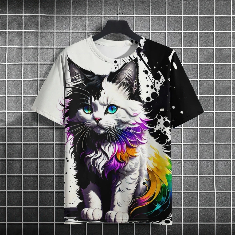 

Cute Cartoon Cat Men's T-Shirt Summer 3D Animal Print Casual Short Sleeve for Man Woman Fashion Loose Breathable Men's Clothing