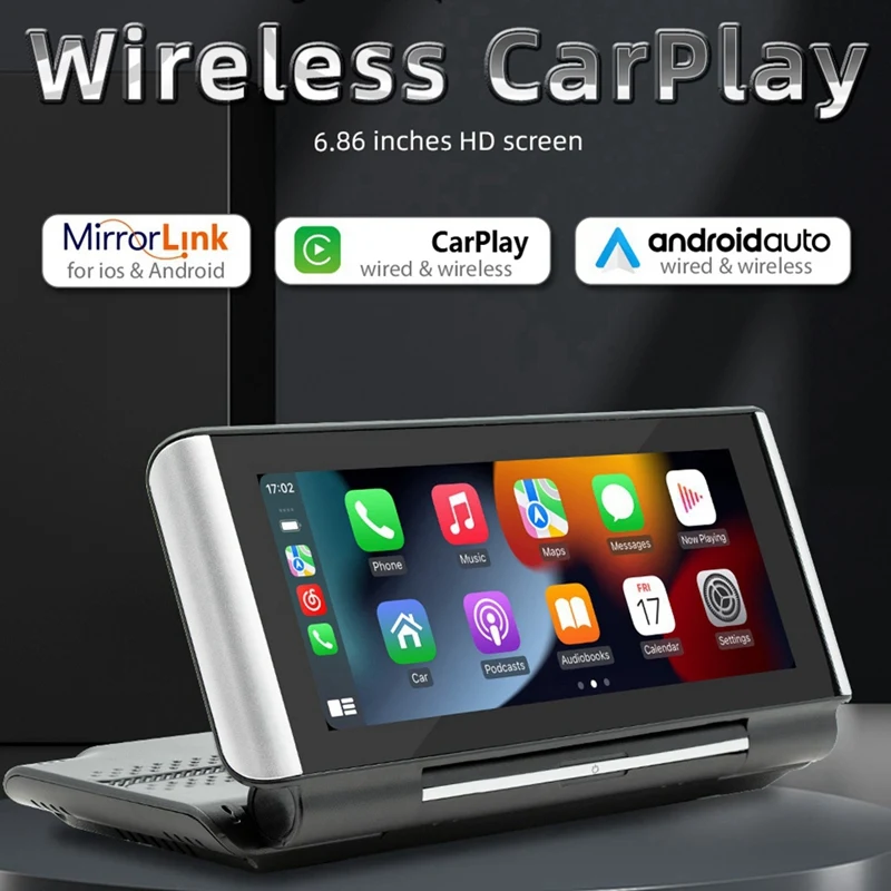 6.86Inch Car Portable Adjustable Flip Screen Car Wireless Carplay Android Auto Touch Navigation Screen Durable Easy Install