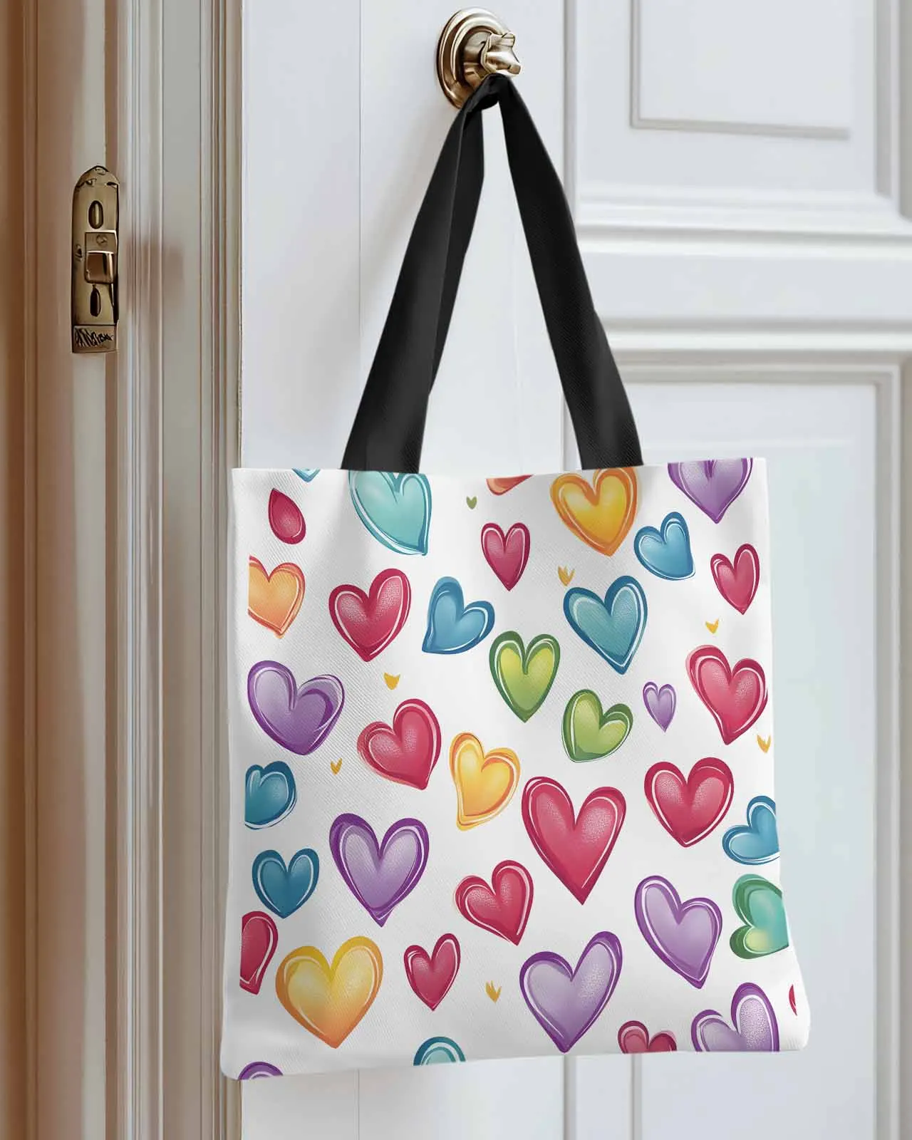 

Red Purple Heart Rainbow Love Canvas Bag Handbag Oxford Cloth Eco Shopping Storage Bag for Home Use